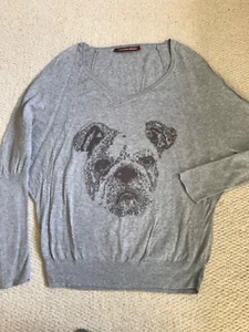 Comptoir des cotonniers grey v neck french bulldog jumper 10 12 - Picture 1 of 4