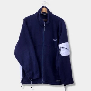 Vintage PUMA Fleece Jacket Navy Logo Mens M - L 90's Full Zip - Picture 1 of 5