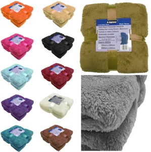 Teddy Throw Blanket Fleece Large Soft Warm Cuddly Sofa Double King Bed Cover - Picture 1 of 13