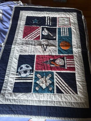 Pottery Barn Kids Sports Junior Varsity Quilt Toddler Crib Cover NWOT - Image 1 of 4