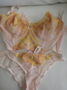 Victoria Secret longline 36DD BRA SET PANTY MEDIUM PEACH VIOLET FLORAL MESH NWT - Picture 1 of 14