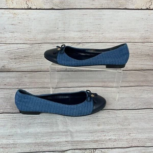Tory Burch Quilted Denim Cap-Toe Womens Sz 8.5M Ballerina Flats Blue Navy - Picture 1 of 9