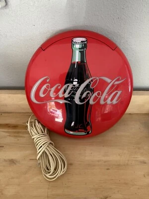 Vintage  1995 Coca Cola Coke 12" Lighted Round Red Button Sign Telephone Phone - Image 1 of 4