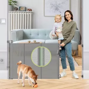 Reinforced 55" Wide Retractable Dog Gate with Support Beam Extra Tall Retractabl - Picture 1 of 8