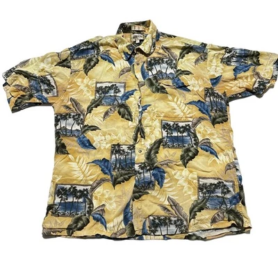 Campia Moda Shirt Men Size L Yellow Blue Green Short Sleeve Hawaiian 100% Rayon - Image 1 of 4