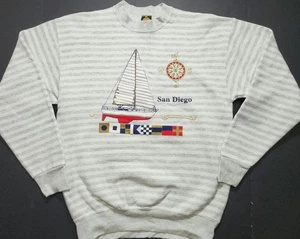 Vintage 90's San Diego California Sailboat Pullover Sweatshirt S/M  Puff Print - Picture 1 of 9