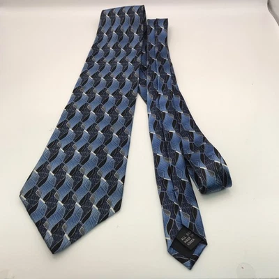 Enrico Guccini Tie Blue Silk Geometric Pattern Paris Rome Beverly Hills - Image 1 of 4