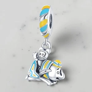 Yellow Blue Mickey Mouse Riding Dumbo Disney Charm 925 Sterling Silver Charm - Picture 1 of 2