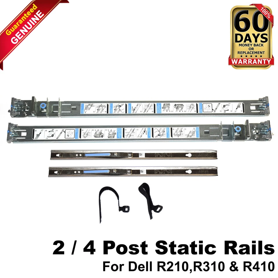 Dell PowerEdge R210 R220 R310 R410 2/4 Post Static Rackmount Rail Kit 1U JWFR6 - Image 1 of 4