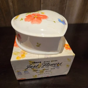 Mikasa Just Flowers Bone China Small Covered Heart Trinket Dish New in Box Japan - Picture 1 of 8