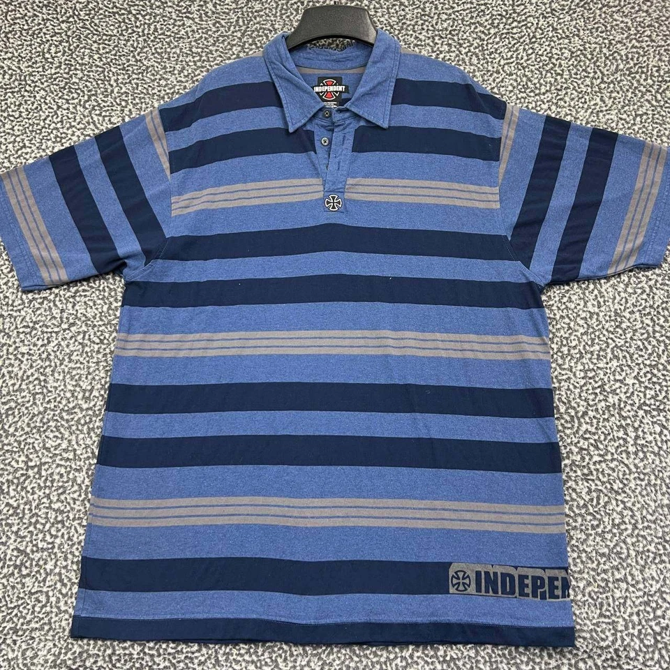 Polo Independent Hombre Extra Grande Azul Rayas Manga Corta Cuello XL Foto 1 de 4