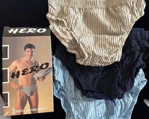 Vtg NIP Men's HERO Briefs M 32-34 Low Rise Bikini Pinstripe Cotton Pack Of 3 - Picture 1 of 3