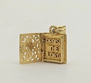 14k Solid Yellow Rose Gold Cross Bible Locket Praise The Lord Charm Pendant ORO - Picture 1 of 11