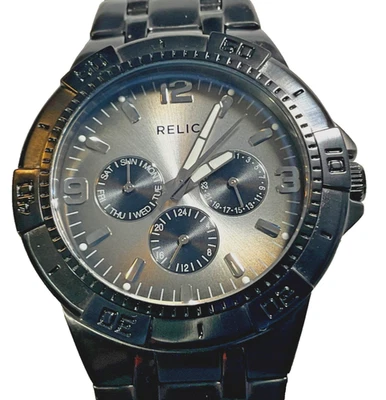 RELIC BY FOSSIL MENS 43mm WATCH ZR15546 Gray Rotating Bezel Day/Date NEW BATTERY - Image 1 of 4