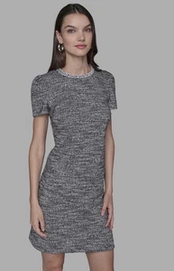 KARL LAGERFELD Knit Tweed Shift Dress With Pearl Trim NWT $138 Size 6 - Picture 1 of 6