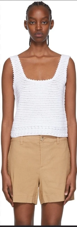 Camiseta sin mangas VINCE Crochet cuello cuadrado en blanco talla L Foto 1 de 1