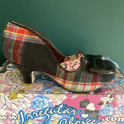Irregular Choice NEW DAZZLE RAZZLE Sz Uk 3.5 / EU 36 TARTAN heeled Boxed SHOES - Image 1 of 4