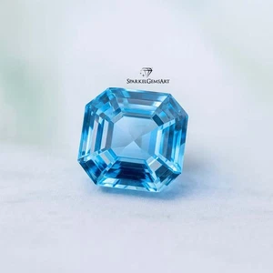 10-12ct Aquamarine Asscher Cut Gemstone For Jewelry Making GGI Certified Stone - Picture 1 of 22