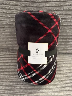 Victoria's Secret Cozy Plush Pink & Red Logo Bow Candy Cane Blanket 50×60 - Image 1 of 4