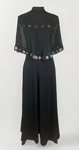 VTG 70s Wide Leg Jumpsuit Sheer Cape Overlay Small Black Retro Party Glam Mod - Picture 1 of 13