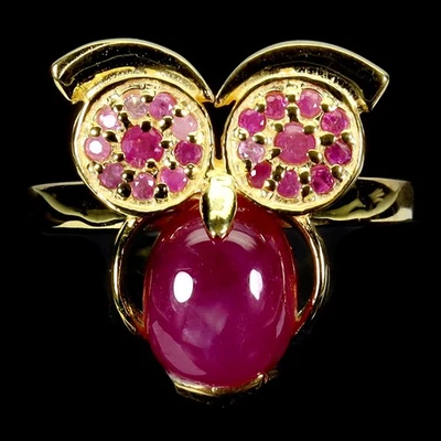 Anillo de plata de ley 925 rubí ovalado 9x7 mm búho piedras preciosas naturales joyería tamaño 8 Foto 1 de 4