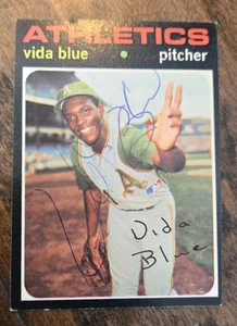 1971 TOPPS SIGNED CARD VIDA BLUE A'S ATHLETICS GIANTS MVP CY YOUNG SEASON # 544 - Bild 1 von 1