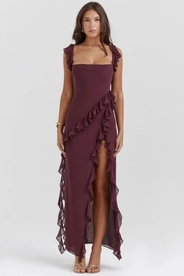 HOUSE OF CB 'Ariela' Mulberry Ruffle Maxi Dress/Size XS-US 2-4/QA3792 - Image 1 of 4