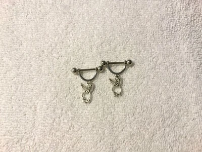 Berloque de coelho estilo Playboy anel mamilo corpo joia barbela vendido como par - Imagem 1 de 2