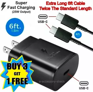 25w Type USB-C Super Fast Wall Charger+6FT Cable For Samsung Galaxy S20 S21 S22 - Picture 1 of 11