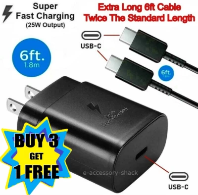 25w Type USB-C Super Fast Wall Charger+6FT Cable For Samsung Galaxy S20 S21 S22 - Image 1 of 4