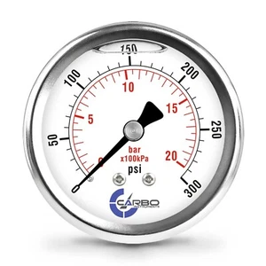 2.5" LIQUID FILLED PRESSURE GAUGE 0 - 300 PSI, STAINLESS STEEL CASE BACK MOUNT - Picture 1 of 6