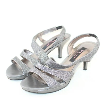 Sandálias femininas NINA tamanho 6,5 M prata couro sintético salto alto superior - Imagem 1 de 4