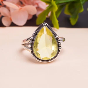 Lemon Quartz  Gemstone 925 Sterling Silver Ring Handmade Jewelry Gift For Friend - Picture 1 of 8