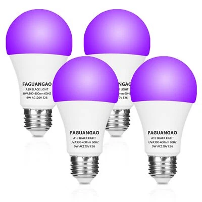 FAGUANGAO LED Black Light Bulb9W(75Watt Equivalent) A19 UV Blacklight Bulb120... - Image 1 of 4