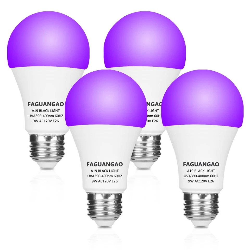 FAGUANGAO LED Black Light Bulb9W(75Watt Equivalent) A19 UV Blacklight Bulb120... - Image 1 of 4
