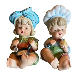 Vintage Pair Ceramic Chef Boy Girl Set Kitchen Hand Painted Decor Broken Roller - Picture 1 of 11