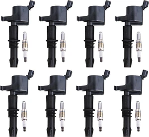 8 Ignition Coil Pack and Platinum Spark Plug Set 2005-2008 Compatible with Ford - Picture 1 of 7