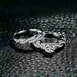 2Ct Round Cut Lab-Created Diamond Bridal Set Ring 14K White Gold Plated - Picture 1 of 5