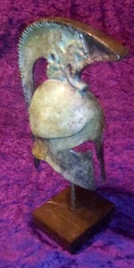 9" Mini Cast Bronze/Copper Ancient Greek Spartan Helmet, Museum Miniature NICE! - Picture 1 of 12