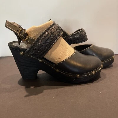 Sbicca Vintage Collection Faux Wood Platform Black Stud Boho Leather Platform - Image 1 of 4