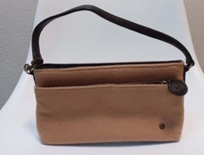 Mercedes Benz purse by Anne Bowen, Wool & cashmere, in Tan & dark brown leather. - Image 1 of 4