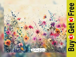 Dreamy Blooms, Abstract Floral Watercolor Painting Print 5"x7" on Matte Paper - Picture 1 of 6