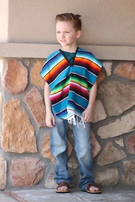 Poncho Serape Mexicano Hecho a Mano para Niños y Niños Pequeños - Multicolor Talla Única Foto 1 de 3