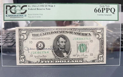 1950 $5 Federal Reserve Note PCGS 66 PPQ Courtesy Autograph (EJ) - Image 1 of 3