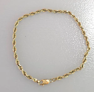 14k 7.75" Yellow Gold Bracelet 2.8mm 5.08g twisted rope chain lobster clasp - Picture 1 of 12
