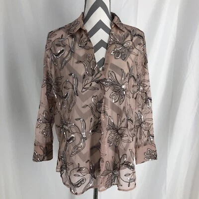 Blusa Zara Pequeña Transparente Floral Lentejuelas Gran Tamaño Vestido Arriba o Abajo  Foto 1 de 4