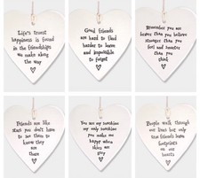 East of India White Porcelain Heart Plaque Sentiment Friendship Family Sign Gift