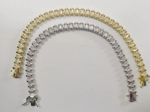 REAL 925 SOLID STERLING SILVER BAGUETTE STONE SETTING GOLD / SILVER FINISH - Picture 1 of 14