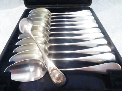 Mid 19th c (1860) French 950 silver 12 coffee spoons Louis XVI st medallion  - Image 1 of 4