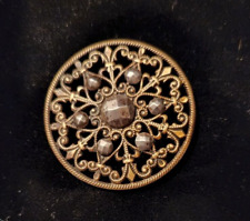 ANTIQUE RARE LARGE 1.3 IN. VICTORIAN, GILDED FILIGREE, SHANK BUTTON w/CUT STEEL